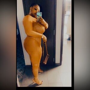 Mesh Brown Midi Dress